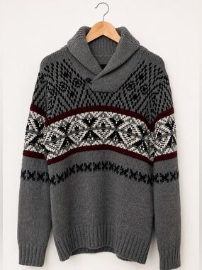 Wool Blend Shawl Collar Fair Isle Sweater – Men’s Medium Made in Italy